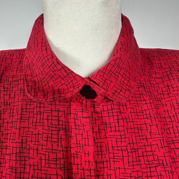 VTG All That Jazz Red Black Abstract Print Button Front Dress Cotton Women 11/12 - Picture 15 of 16